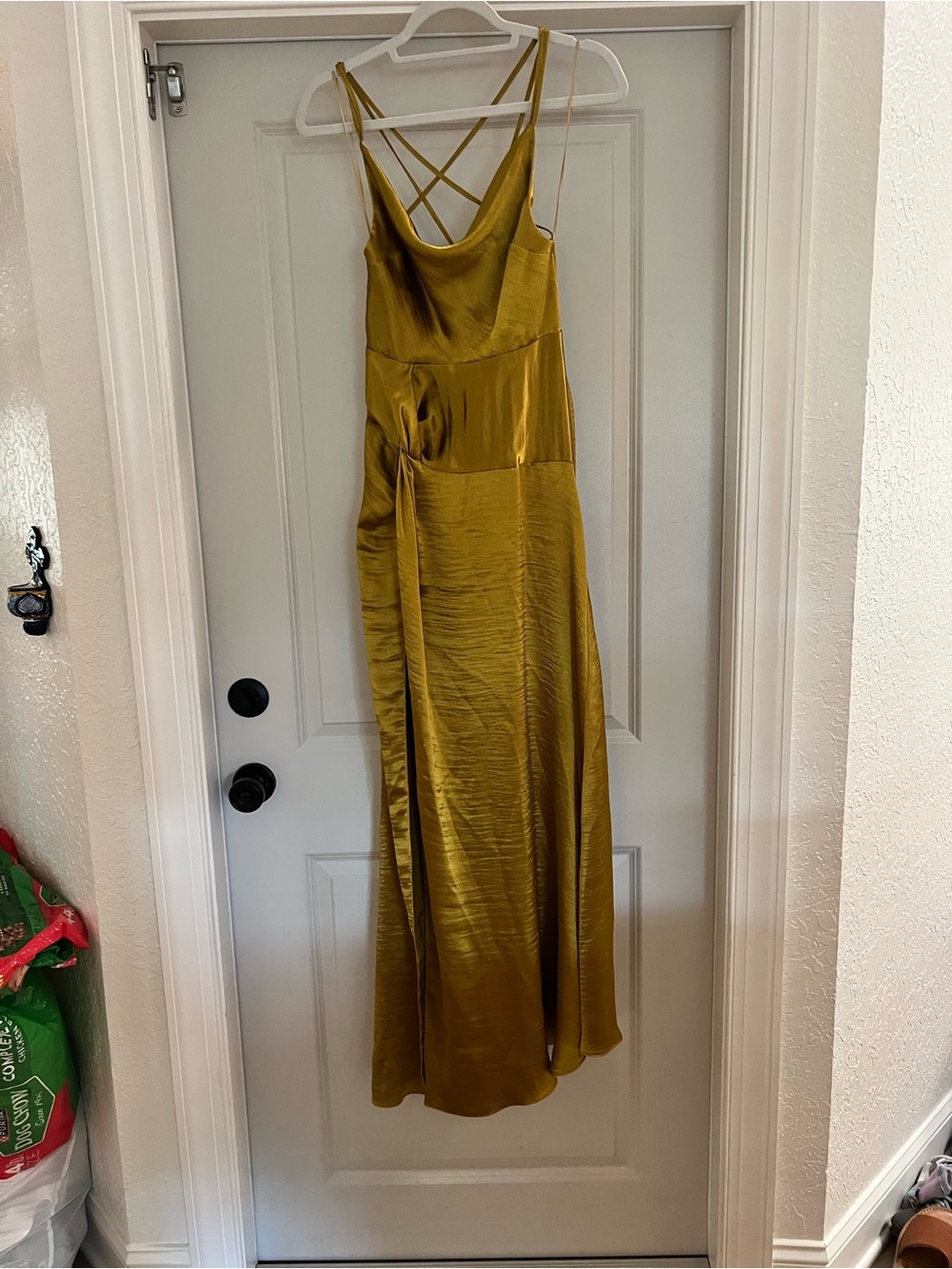 Satin Slip Maxi Dress in Olive Green